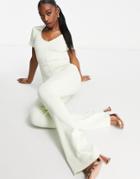 Public Desire Luxe Rib Plunge 70s Jumpsuit In Lime-green