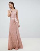 City Goddess Lace Maxi Dress With Satin Belt - Pink