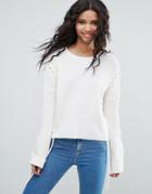 Asos Chunky Sweater With Lace Up Seams - Cream
