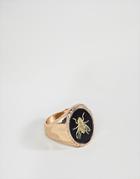 Asos Signet Ring In Black And Gold With Insect Design - Gold