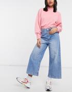 Mango Cropped Wide Leg Jeans In Blue-blues