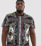 Asos Design Plus Relaxed T-shirt With All Over Baroque Print-black