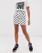 Signature 8 Polka Dot Denim Mini Skirt With Paper Bag Waist-white