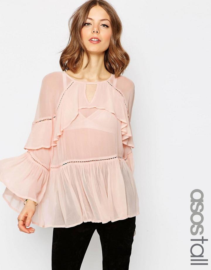 Asos Tall Tiered Ruffle Blouse - Peach