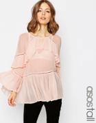 Asos Tall Tiered Ruffle Blouse - Peach