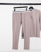 Asos Design Smart Tapered Sweatpants In Scuba With Pin Tucks Fixed Hems & Stripe Waistband-purple