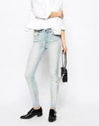 Dr Denim Lexy 4 Pocket High Waist Skinny Jeans With Bleach Effect - Blue