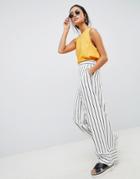 Asos Design Tailored Clean Linen Wide Leg Pants In Stripe - Multi