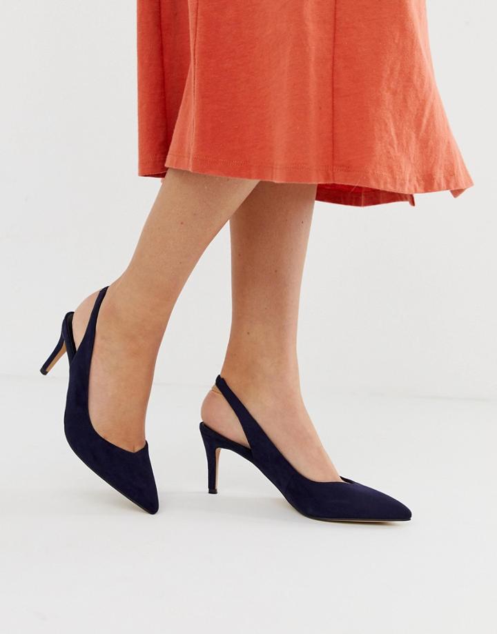 Asos Design Sebastian Slingback Mid Heels - Navy