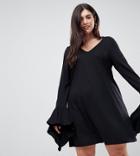Asos Curve Frill Cuff Mini Shift Dress In Ponte - Black