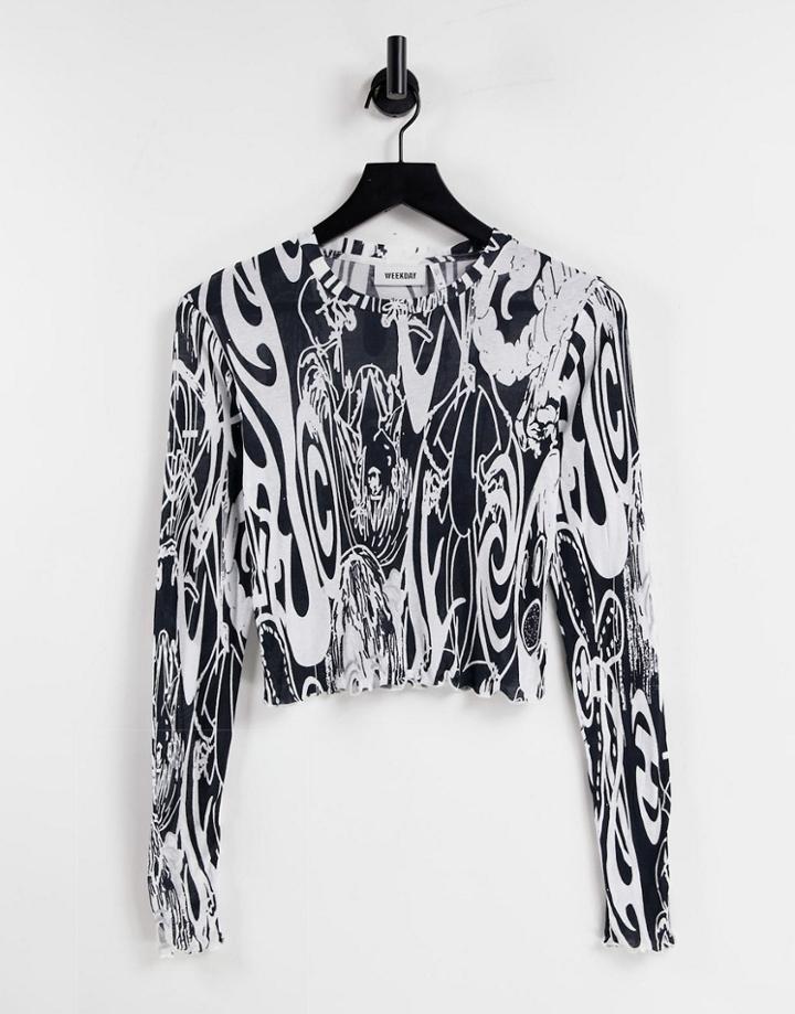 Weekday Sena Organic Cotton Manga Print Top In Black And White-multi