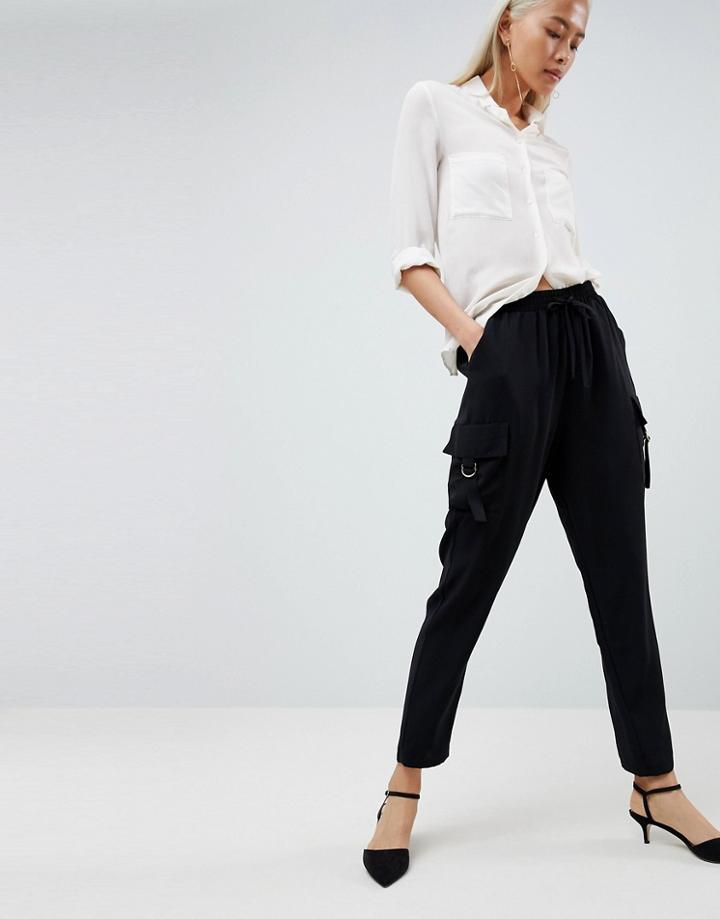 Asos Utility Pocket Jogger In Crepe - Black