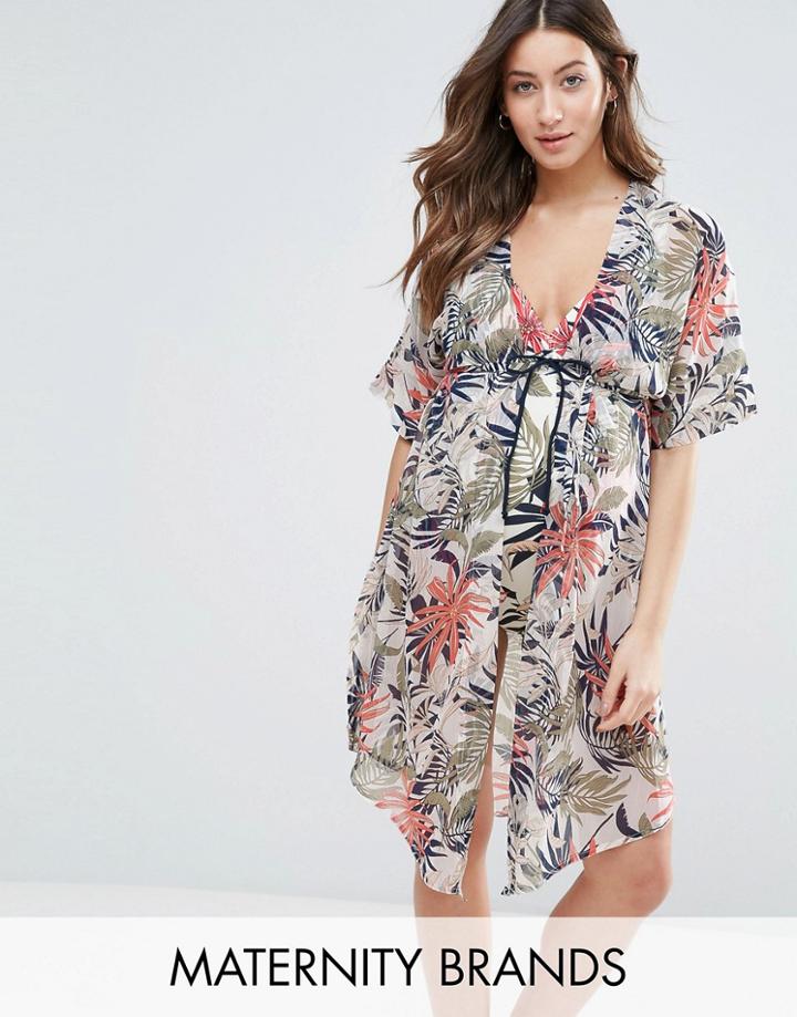 Mama. Licious Palm Print Woven Kimono - Multi