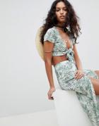 Asos Tropical Print Tie Front Beach Co Ord Top - Multi
