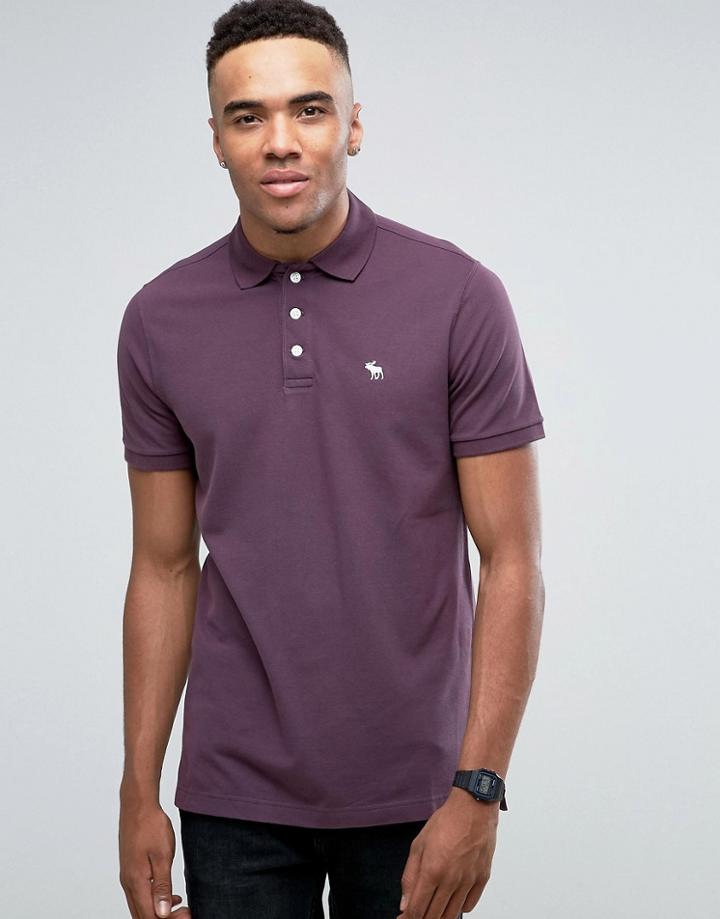 Abercrombie & Fitch Pique Polo Stretch Slim Fit Icon Logo In Plum - Red