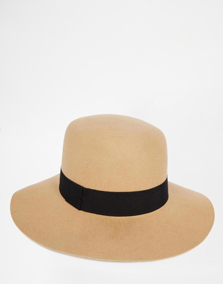 Asos Flat Top Beekeeper In Camel Felt With Wide Brim - Camel