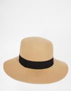 Asos Flat Top Beekeeper In Camel Felt With Wide Brim - Camel