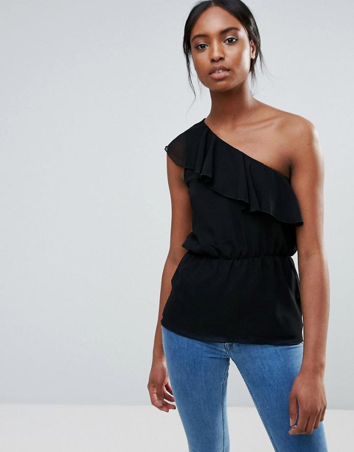Ichi One Shoulder Ruffle Top - Black