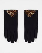 Boardmans Leopard Print Detail Gloves In Black