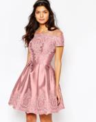 Chi Chi London Midi Dress With Embroidery And Cap Sleeve - Bridal Rose