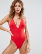 Bikini Lab Ladder Plunge Swimsuit - Red