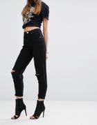 Prettylittlething Ripped Knee Mom Jeans - Black