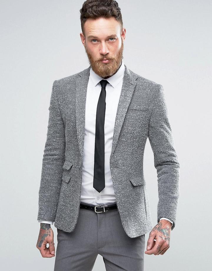 Asos Super Skinny Texture Blazer In Charcoal - Gray