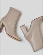 Bershka Heeled Lace Up Boot With Square Toe In Beige-neutral