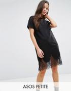 Asos Petite T-shirt Dress With Lace Inserts - Black