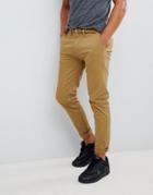 Pull & Bear Skinny Chinos With Belt In Tan - Tan