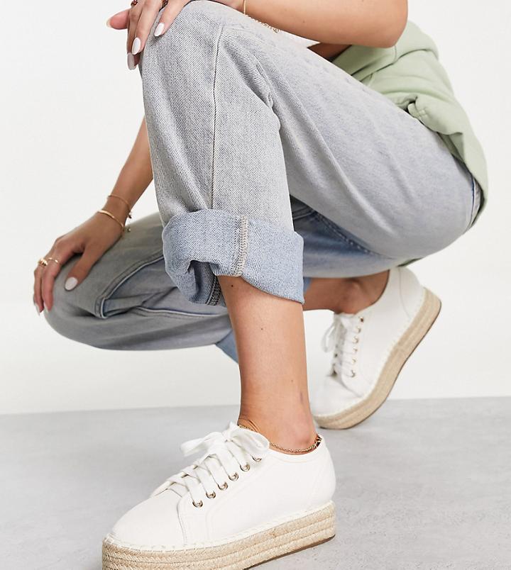Asos Design Wide Fit Josh Flatform Espadrille Sneakers In Off White