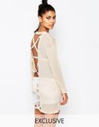 Story Of Lola Sheer Mesh Oversized Top With Cross Back Detail - Nude