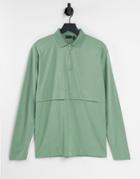 Asos Design Oversized Long Sleeve Polo With Zip Detail In Green