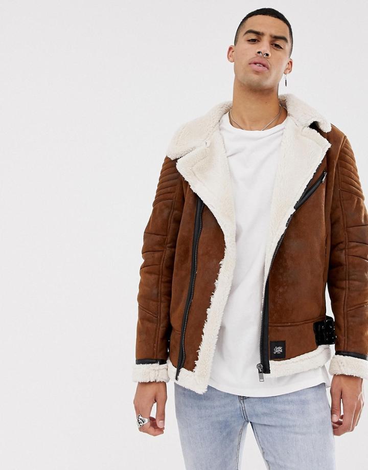 Sixth June Faux Shearling Jacket In Brown - Brown