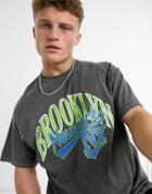 New Look Oversized T-shirt With Brooklyn Print In Charcoal-grey