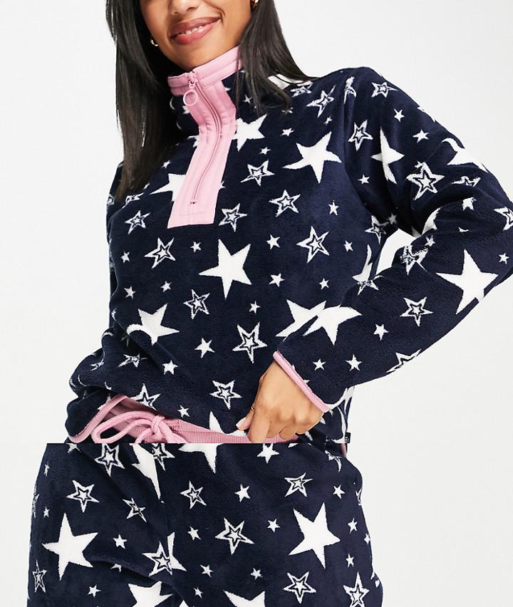 Chelsea Peers Zip Up Fleece Lounge Set In Star Print-navy