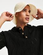 Asos Design Straw Bucket Hat In Ecru-neutral