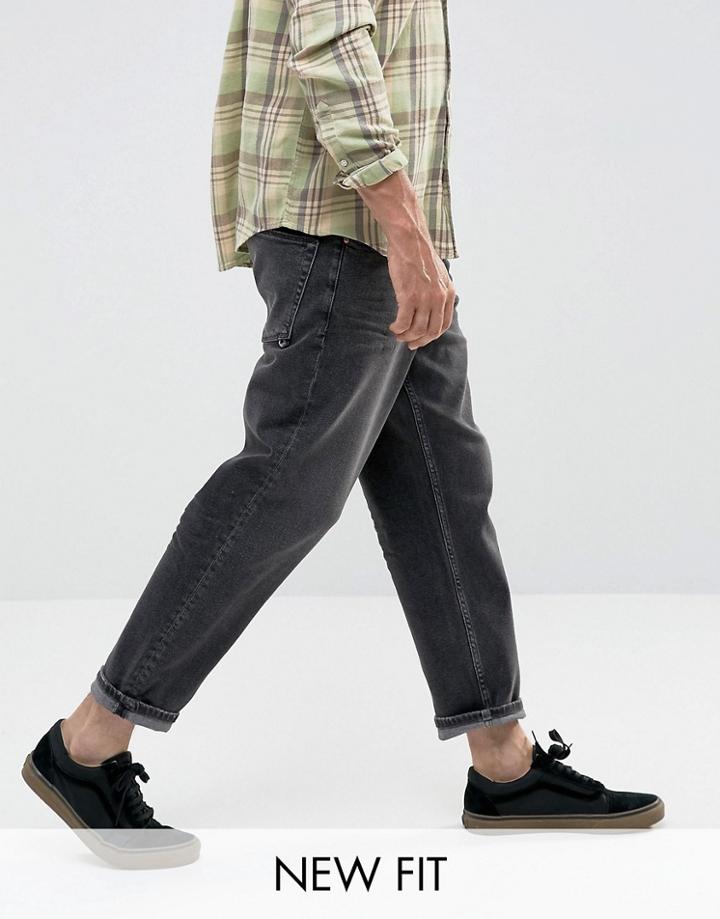Asos Skater Jeans In Vintage Washed Black - Black