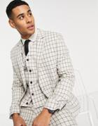 Asos Design Super Skinny Mix And Match Stone Gingham Check Suit Jacket-neutral