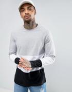 Asos Longline Long Sleeve T-shirt With Raglan Sleeves And Monochrome Panelling - Gray