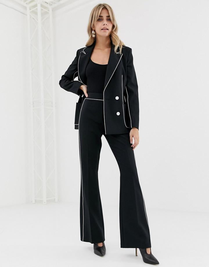 Asos Design Slim Suit Flare With Contrast Piping-black