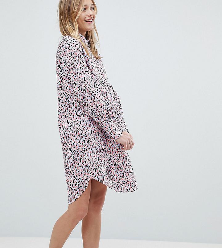 Monki Smudge Print Shirt Dress - Pink