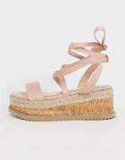 Prettylittlething Flatform Espadrille Sandal With Tie Ankle Detail In Pale Pink - Pink