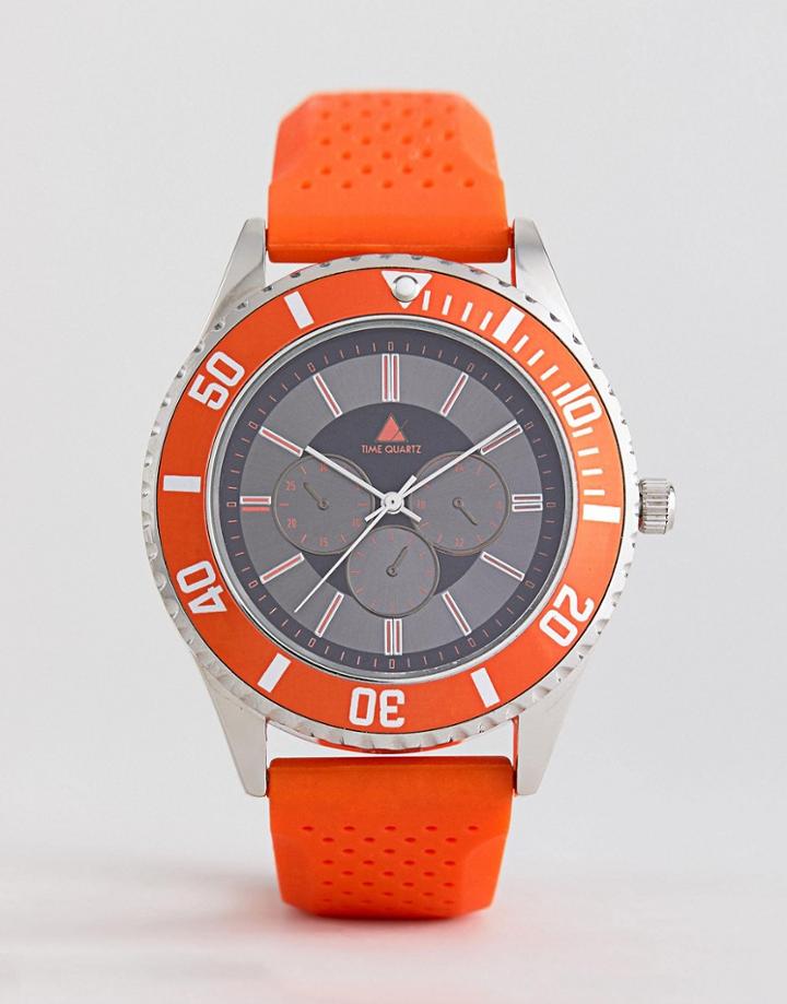 Asos Oversized Rubberised Watch In Orange With Contrast Bezel - Orange