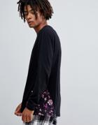 Asos Design Relaxed Long Sleeve T-shirt With Floral Panel - Black