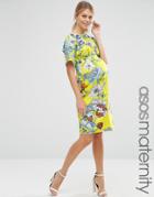 Asos Maternity Wiggle Dress With Bright Floral Print - Multi
