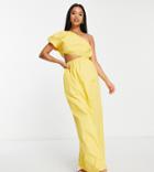 Vila Petite Exclusive One Shoulder Midi Dress With Cut Out In Yellow