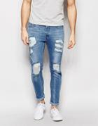Siksilk Slim Jeans With Distressing - Blue