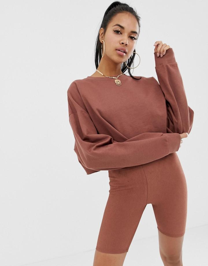 Asos Design Oversized Boxy Crop Sweatshirt In Brown - Brown