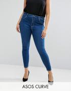 Asos Curve High Waist Ridley Skinny Jean In Hester Wash - Blue